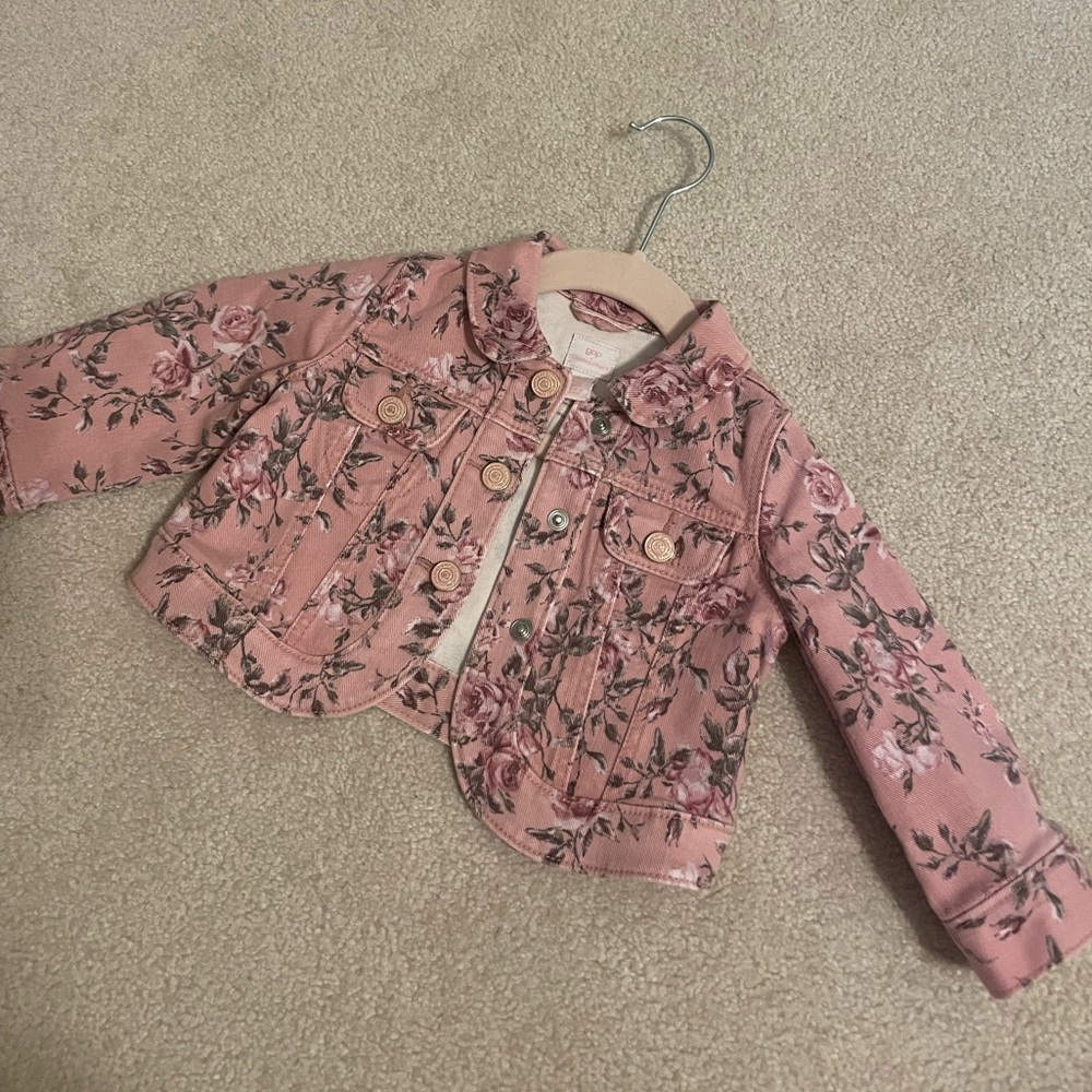 Gap x loveshackfancy pink floral denim jacket 6-12 months